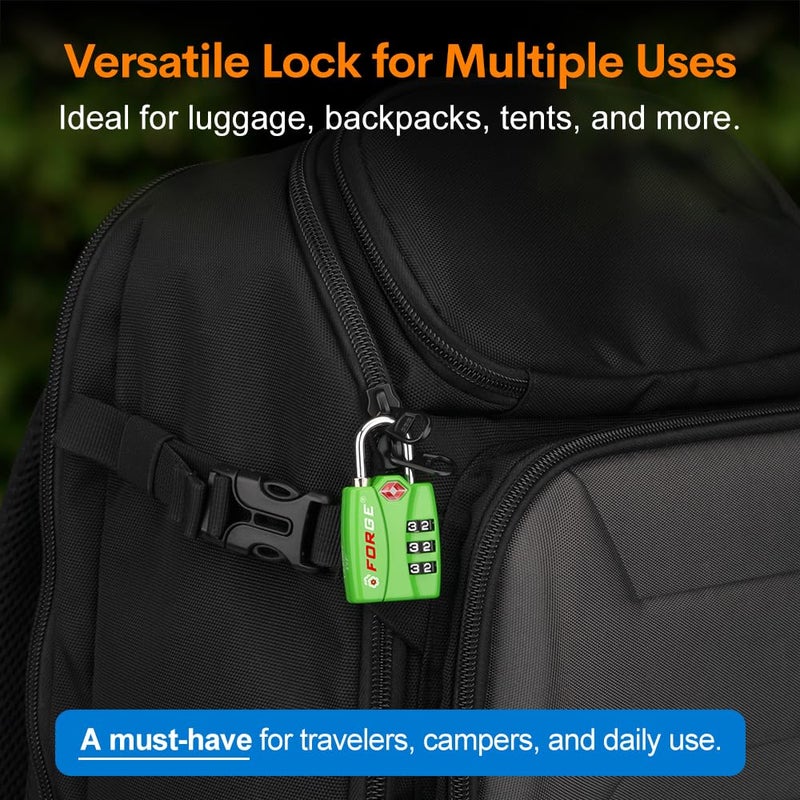 Forge TSA Luggage Combination Lock - Open Alert Indicator, Easy Read Dials, Alloy Body- Ideal for Travel, Lockers, Bags (Green 2Pk) - Image 5